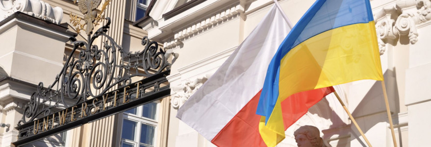 The Universitu of Warsaw Gate with Ukrainian flag