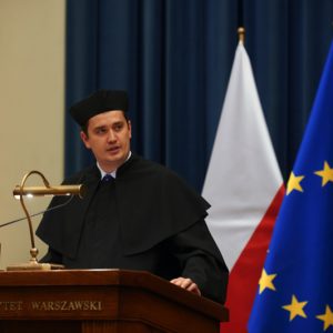 Aleksander Hebda, the president of the UW Students’ Council, during the opening ceremony of the 2023/2024 academic year. Photo by Mirosław Kaźmierczak/UW