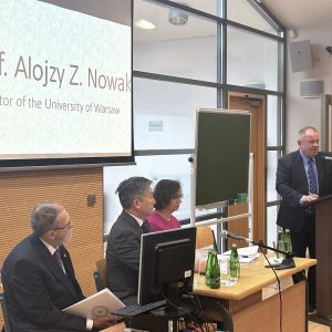 Prof. Alojzy Z. Nowak, the UW Rector during the event “Mongolia and the Mongols: Past and Present”. Source: UW's Promotion Office