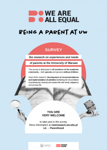 Poster promoting the university-wide survey "Being a parent at UW"