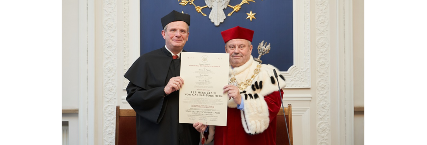 Ceremony for the awarding of an honorary doctorate from the University of Warsaw to Prof Freiherr Claus von Carnap-Bornheim. Credit: Mirosław Kaźmierczak/UW