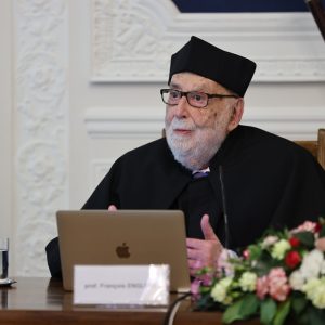 Prof. François Englert during the conferral ceremony of Doctor Honoris Causa of the University of Warsaw. Photo by Krystian Szczęsny.
