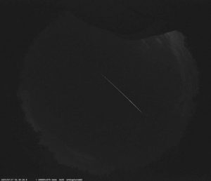 An assemblage of about 100 images (frames) showing the passage of a fragment of extraterrestrial matter through our planet’s atmosphere. The SN20 camera records and analyses 20 frames per second. Observed on 27th July 2024, 1.30 a.m. Photo by Szymon Kozłowski