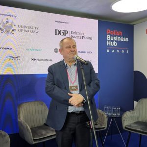 Prof. Alojzy Z. Nowak, the UW Rector, at the opening of the Polish Business Hub in Davos. Credit: UW