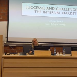 Prof. Catherine Barnard during her visit to the UW. Credit: Eliza Rogowska-Lasocka