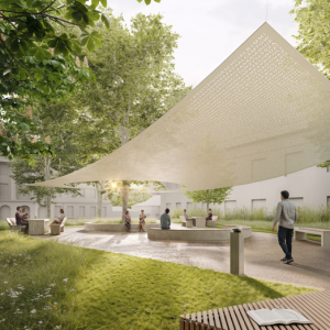 Visualisation of the concept for the University of Warsaw’s Central Campus. Authors: Pracownia Architektoniczna 1997 sp. z o.o, Gąska Wojcieszak Pracownia Architektoniczna Sp. z o. o.