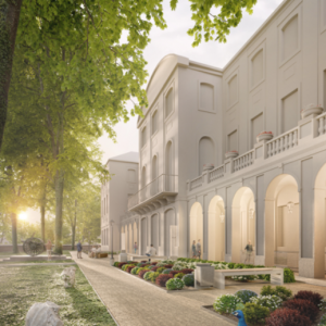 Visualisation of the concept for the University of Warsaw’s Central Campus. Authors: Pracownia Architektoniczna 1997 sp. z o.o, Gąska Wojcieszak Pracownia Architektoniczna Sp. z o. o.