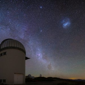 Night over the Las Campanas Observatory in Chile. The OGLE project observation station and the Large and Small Magellanic Clouds. Credit: Krzysztof Ulaczyk